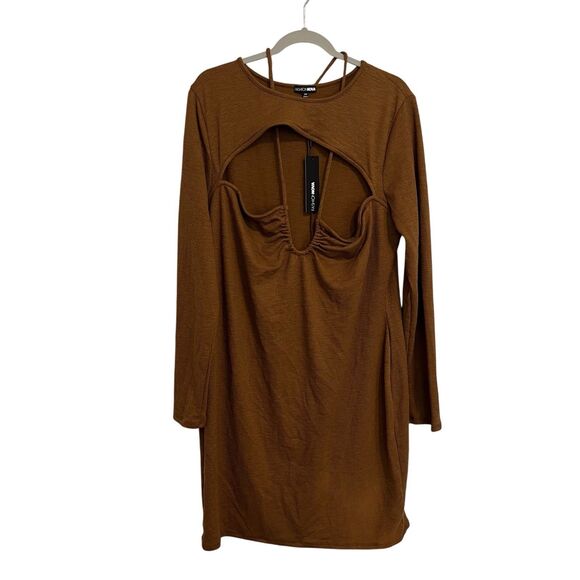 NWT Fashion Nova Zoey Textured Mini Dress - Brown Plus Size 3x - Picture 2 of 6